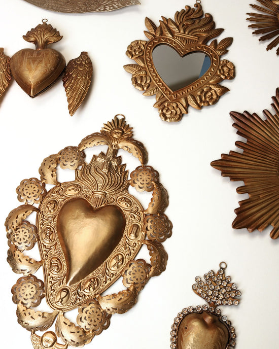 Golden Filigree heart cherub hanging decoration