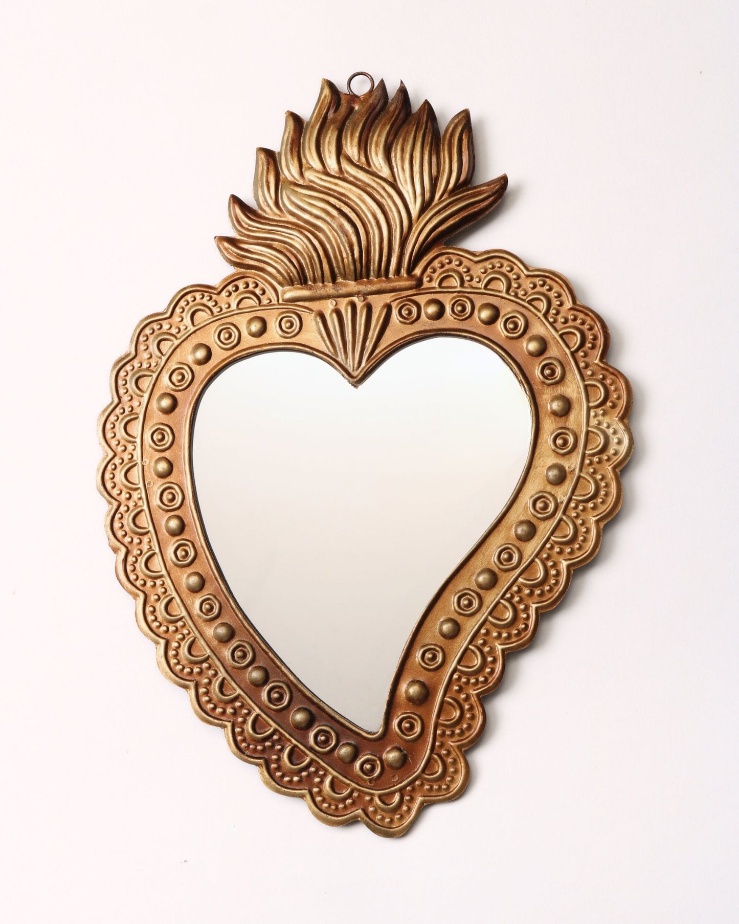 Golden Scallop Flaming Heart Mirror