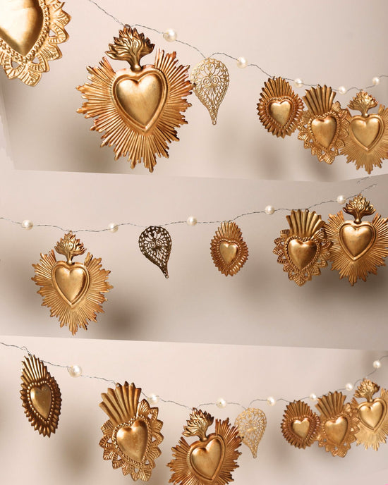 Gold & Wire Multi Heart Garland with Pearls