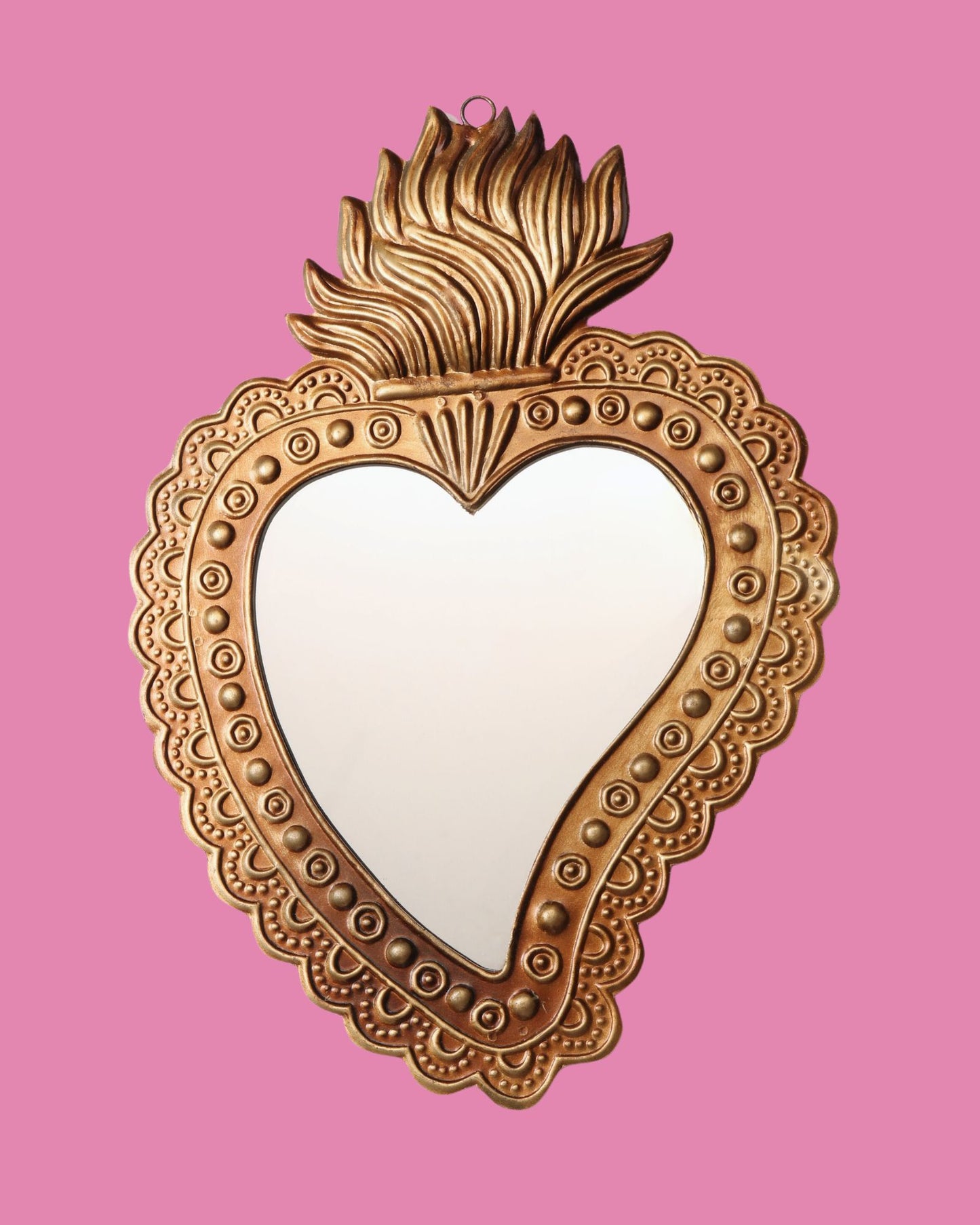 Golden Scallop Flaming Heart Mirror